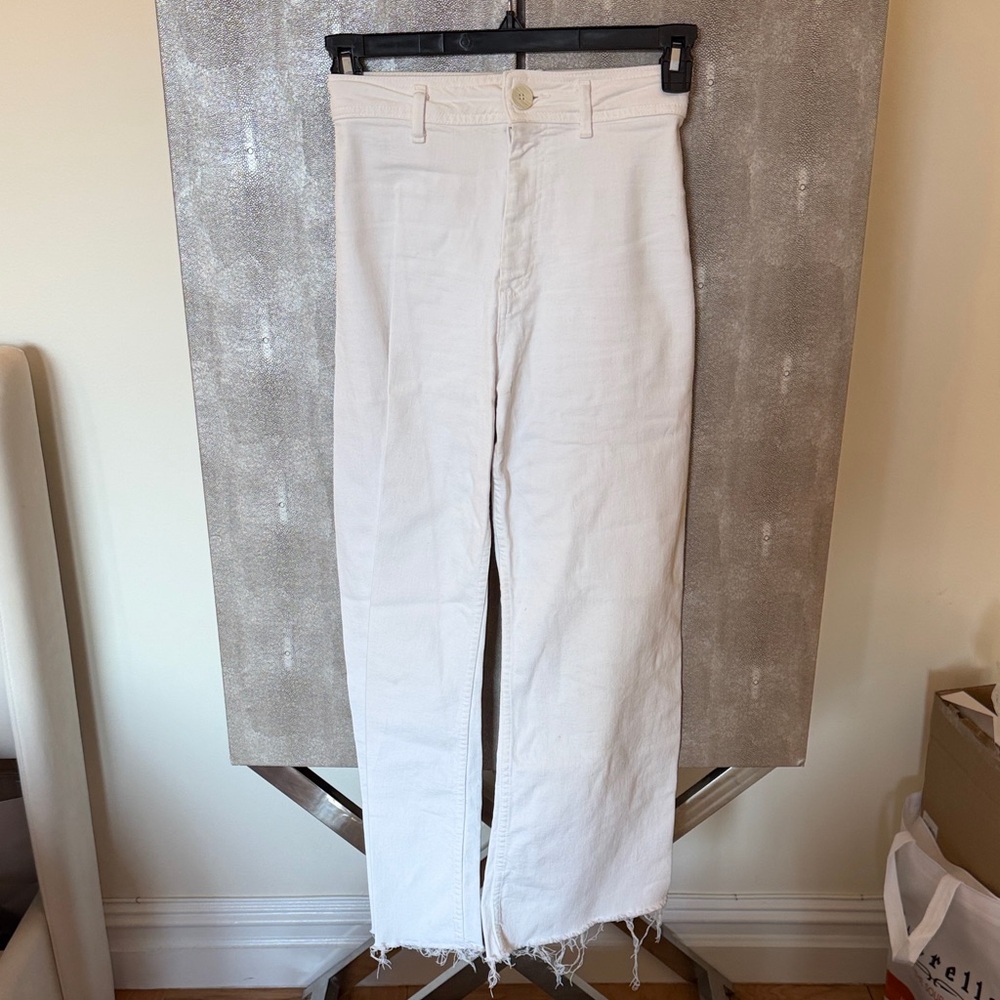 Zara White High-Rise Straight Leg Jeans